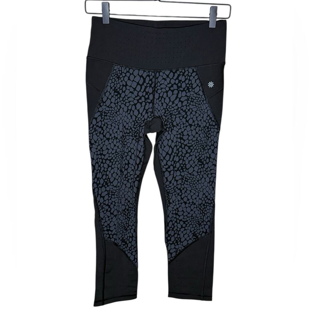 Athleta Elation Crocodile Stealth Crop Burnout Holes Black Grey Women's Small